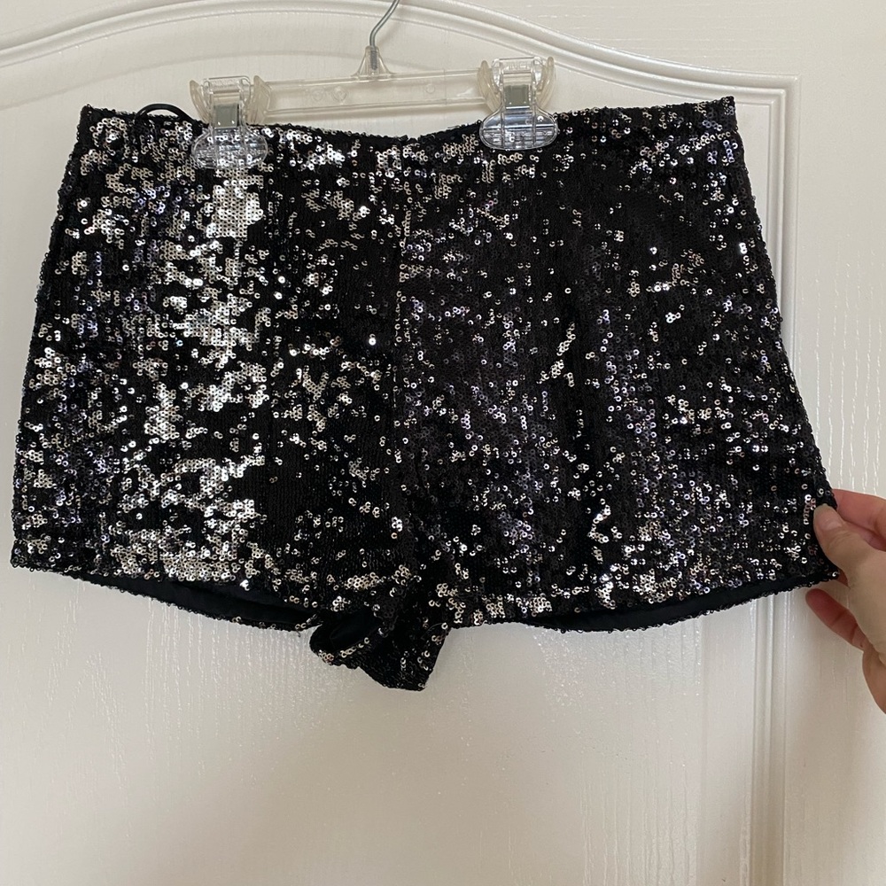 Black sequin mini shorts with zipper